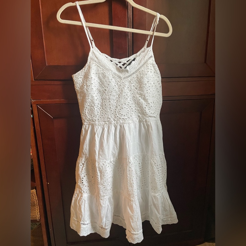 White Cotton Eyelet Mini Dress Size Small 100% Cotton Made in India Cottagecore